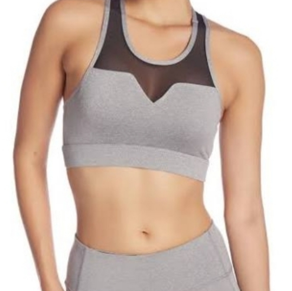 BCBGMaxAzria Padded Sports Bra Mesh Scoop Neckline